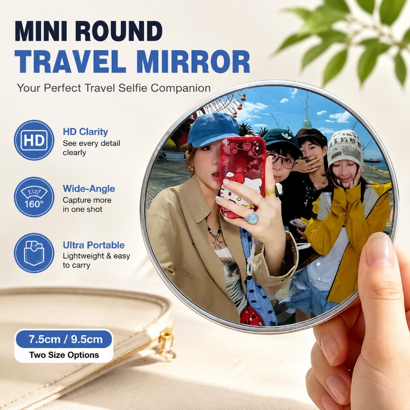 Travel Video Accessories - Przenośne Okrągłe Lusterko Wypukłe Ręczne Szerokokątne